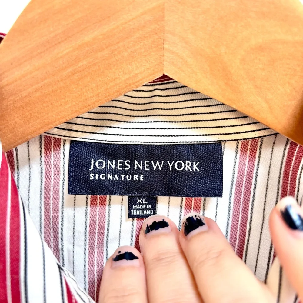 Vintage Jones New York Red White Blue Striped Button-Down 100% Cotton size XL - Picture 2 of 6